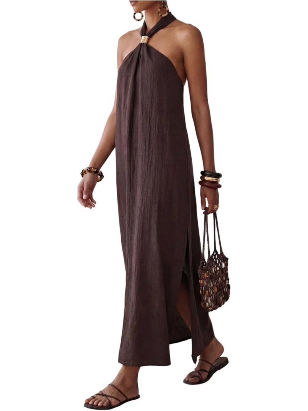 Linen Halter Dress for Women | Sleeveless Summer Maxi Dress | Lightweight
